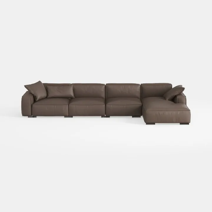 Minimalist Brown Leather L Shaped Sectional Sofa 3D Model