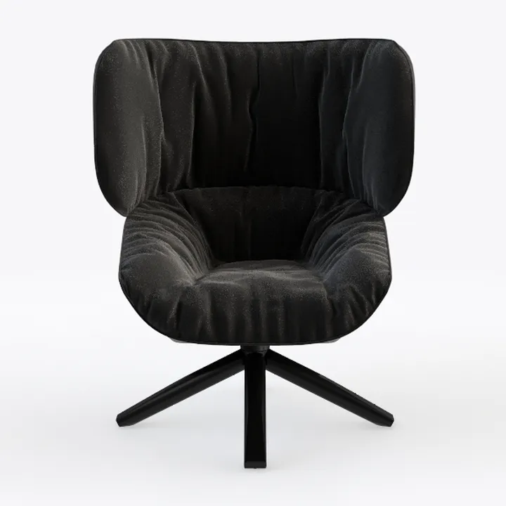 Modern Black Velvet Swivel Armchair 3D Model