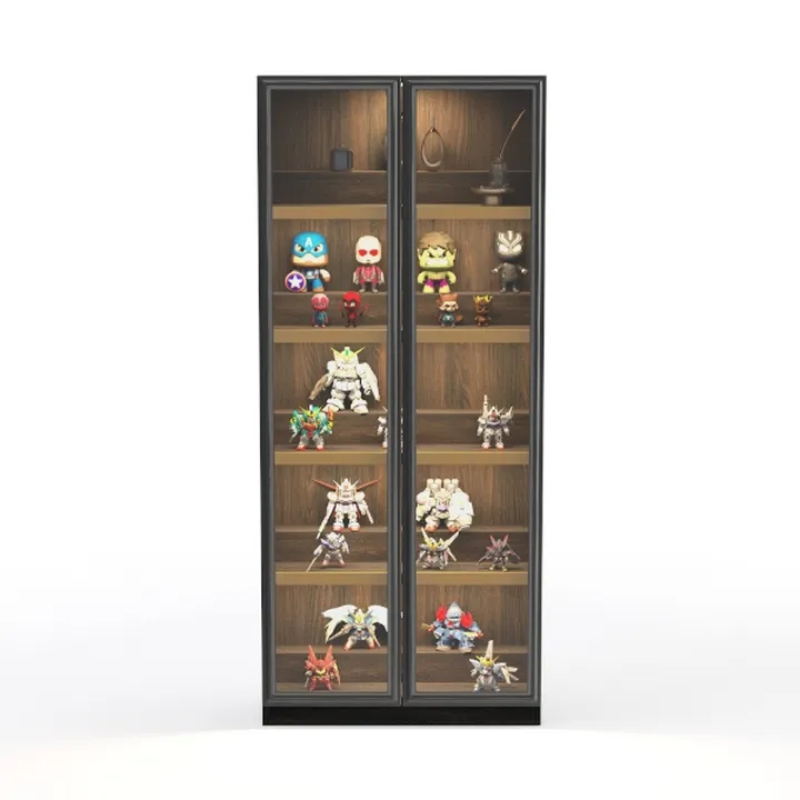 Display Cabinet with Glass Doors, 5-Tier Metal