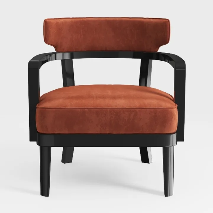 Modern Velvet Upholstered Black Wood Frame Armchair 3D Model