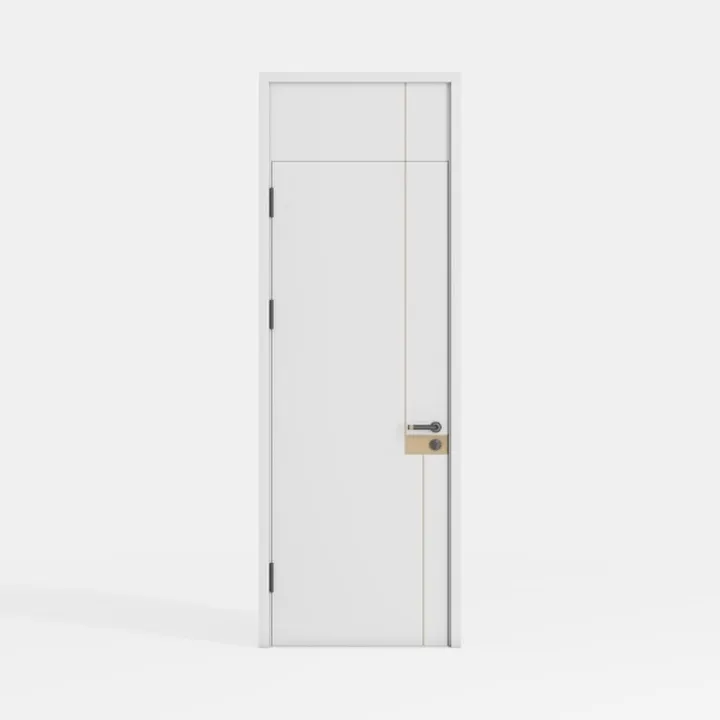 Minimalist White Wooden Interior Door With Gold Accent Details 3D Model