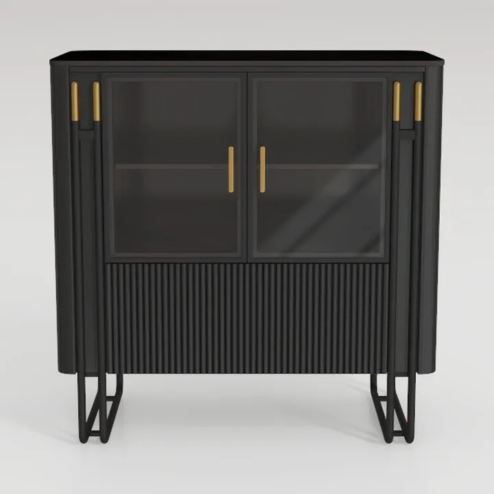 Modern Black Metal Glass Fluted Accent Cabinet 3D Model