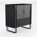 Modern Black Metal Glass Fluted Accent Cabinet 3D Model Right 45 Degree View