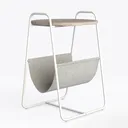 Minimalist Solid Wood Metal Fabric Side Table With Storage Pocket 3D Model Left 45 Degree View