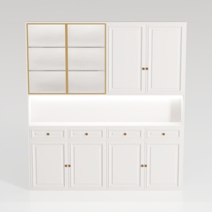Modern White Solid Wood Fluted Glass Display Cabinet 3D Model