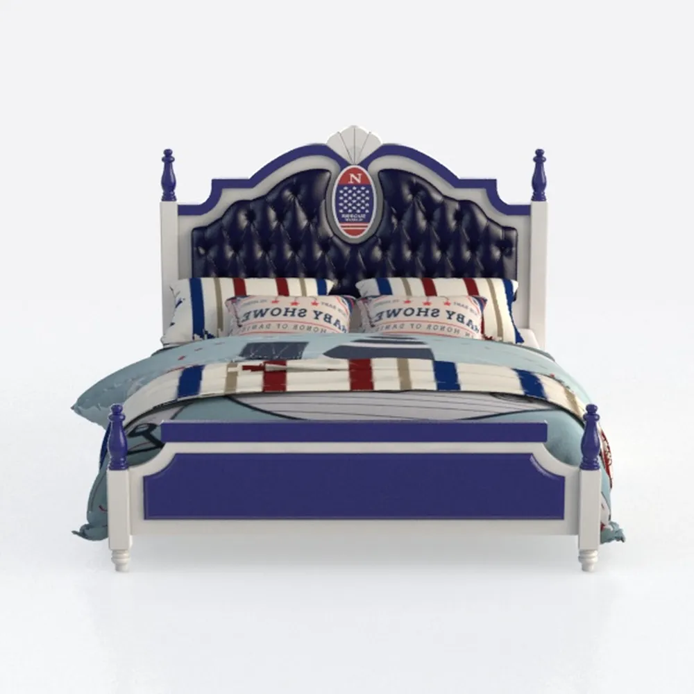 Acme Varian Eastern King Bed in Blue Velvet and Mi