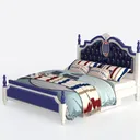 Nautical Style Solid Wood Tufted Upholstered Bed 3D Model Left 45 Degree View