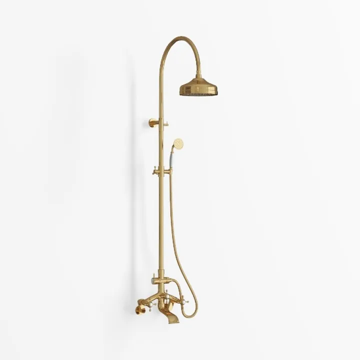 Vintage Brass Wall Mounted Bathroom Shower System 3D Model