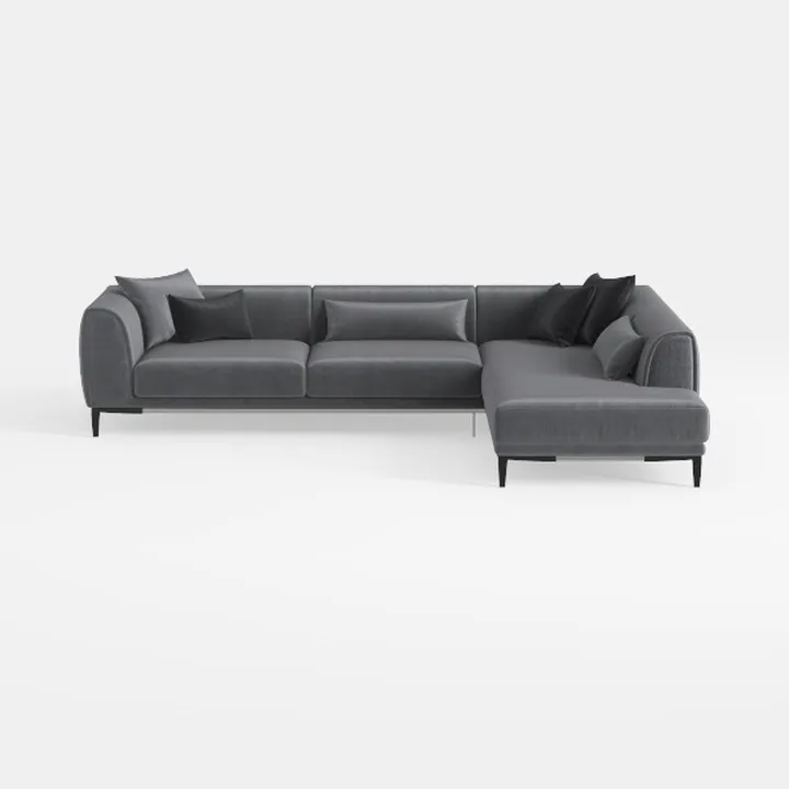 Modern Dark Gray Fabric L Shape Sectional Sofa With Throw Pillows 3D Model
