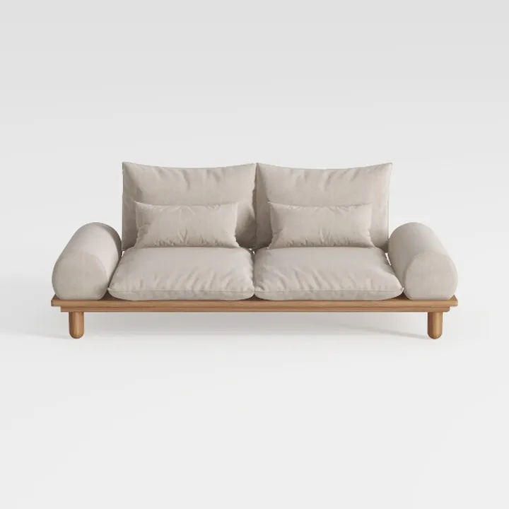 Minimalist Japandi Linen Solid Wood Loveseat 3D Model