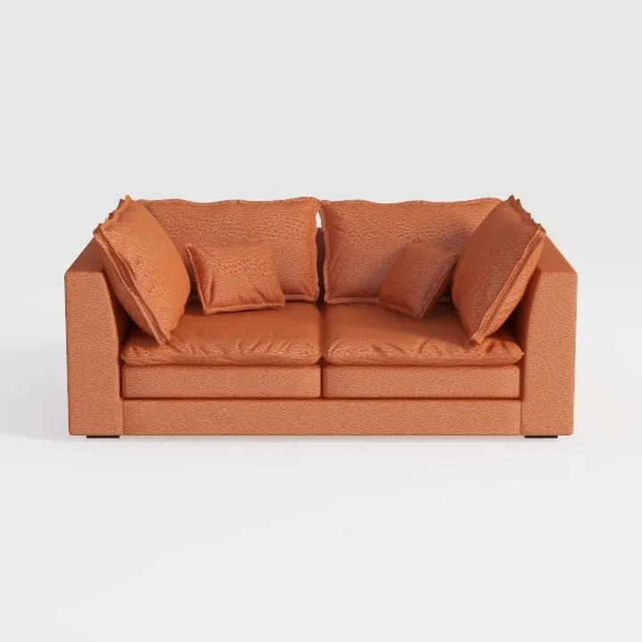 Minimalist Terracotta Fabric Loveseat Sofa with Throw Pillows 3D Model