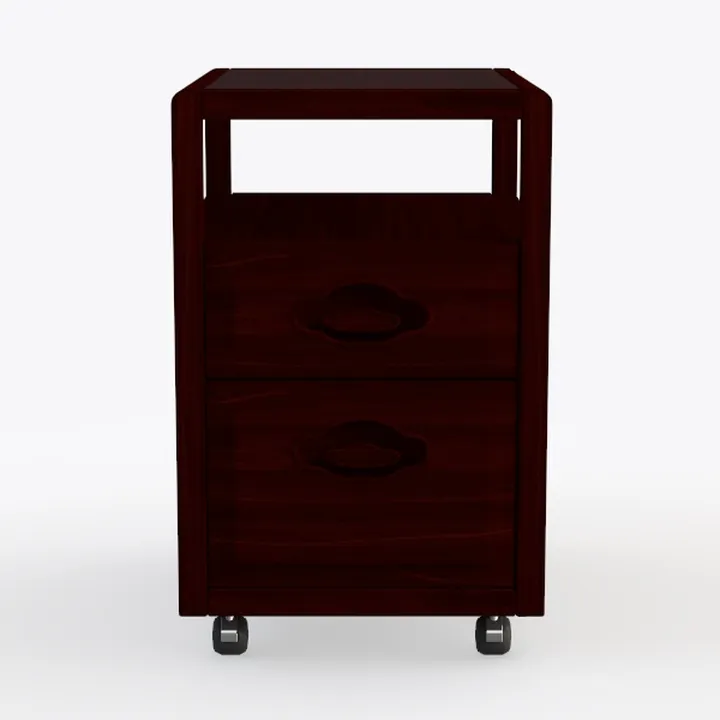 Movable Pine Wood Bedside Table with 2 Drawers