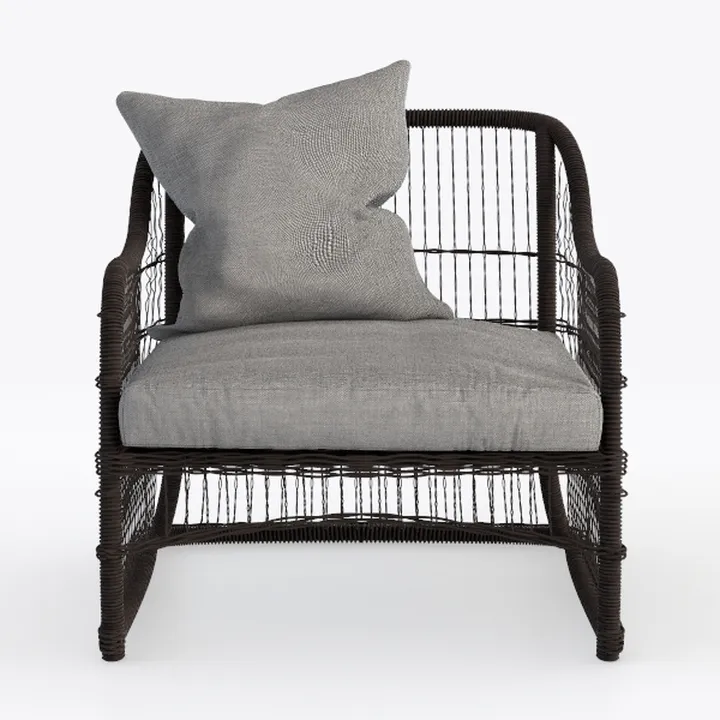 Bohemian Rattan Fabric Armchair with Throw Cushion 3D Model