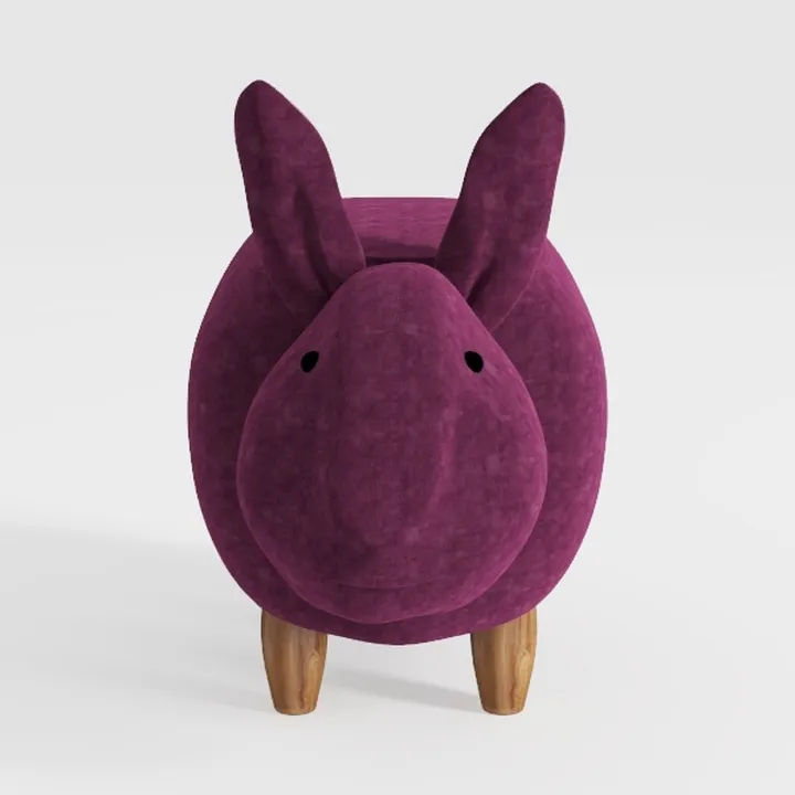 Purple Velvet Cute Rabbit Shaped Kids Ottoman Solid Wood Legs 3D Model