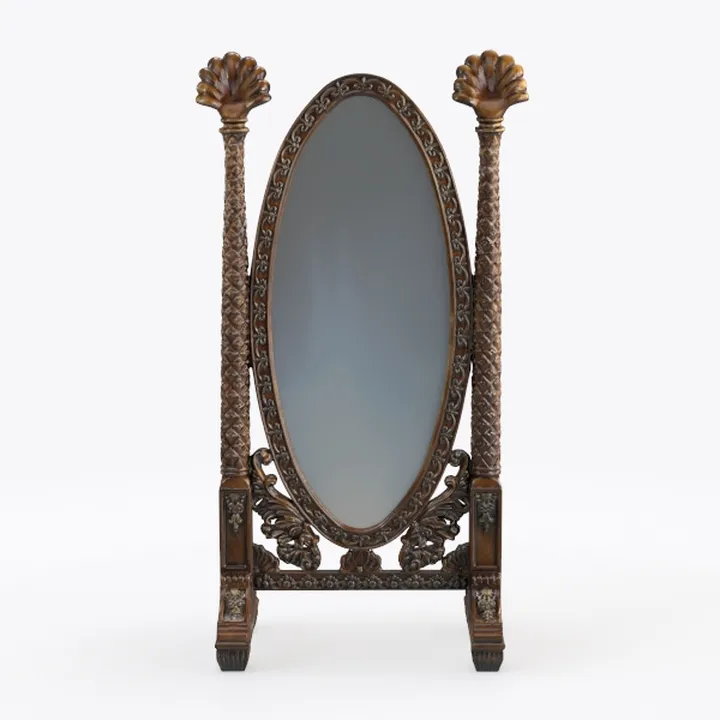 Vintage Carved Solid Wood Oval Cheval Floor Mirror 3D Model