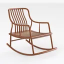 Solid Wood Cane Seat Minimalist Rocking Chair 3D Model Right 45 Degree View