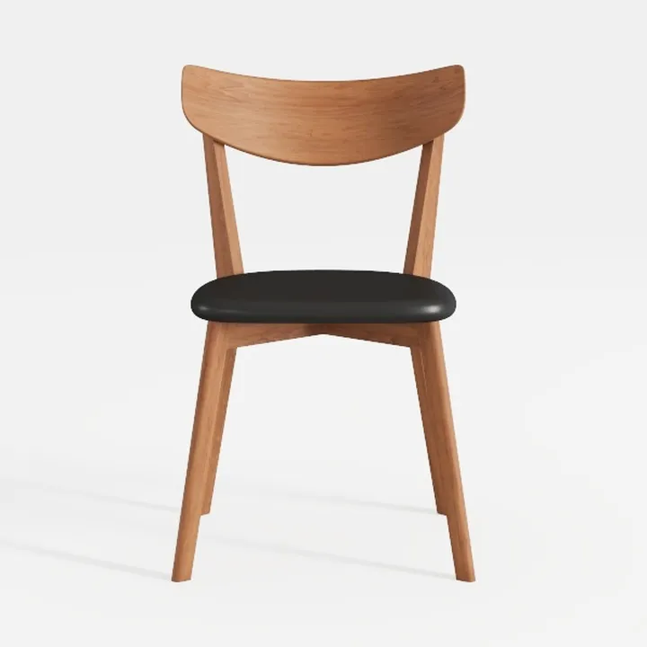 Mid Century Modern Solid Wood Black Leather Dining Chair 3D Model