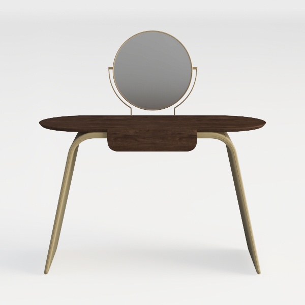 1-Piece Brown and Gold Makeup Vanity Desk with Mir