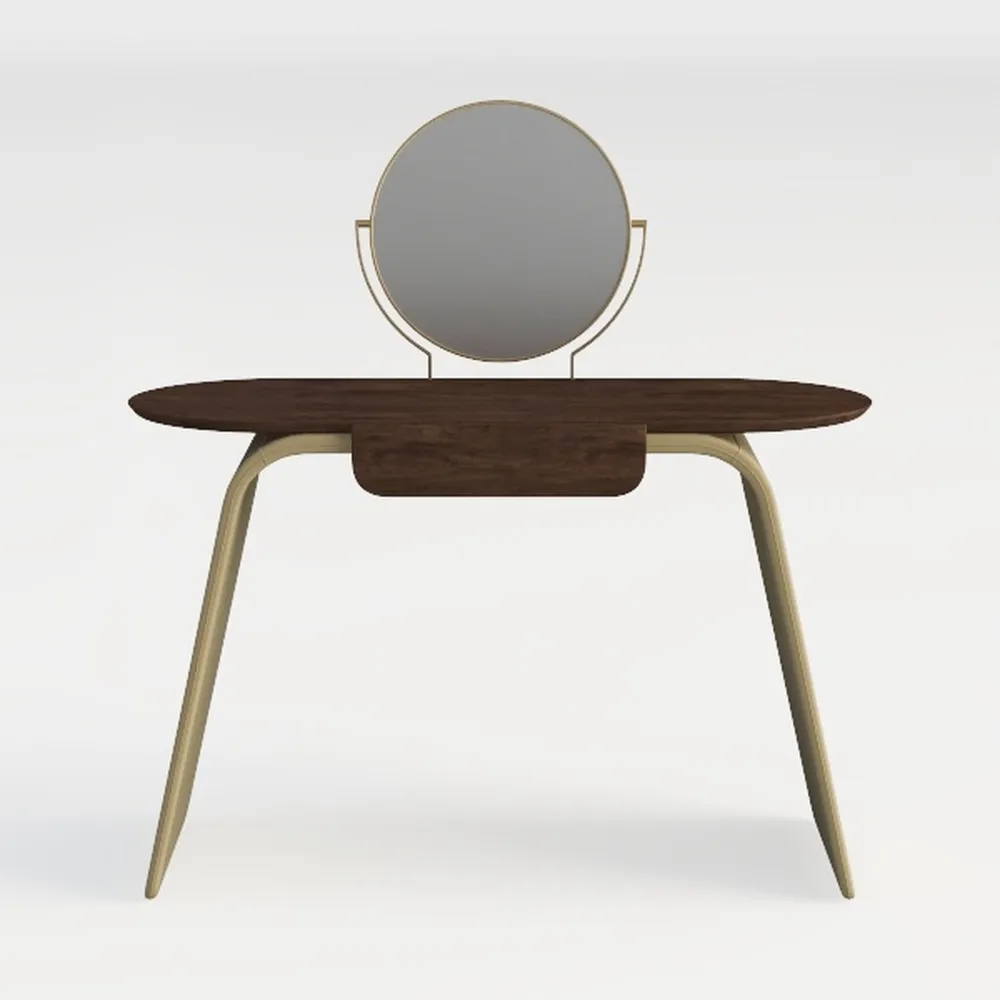 1-Piece Brown and Gold Makeup Vanity Desk with Mir
