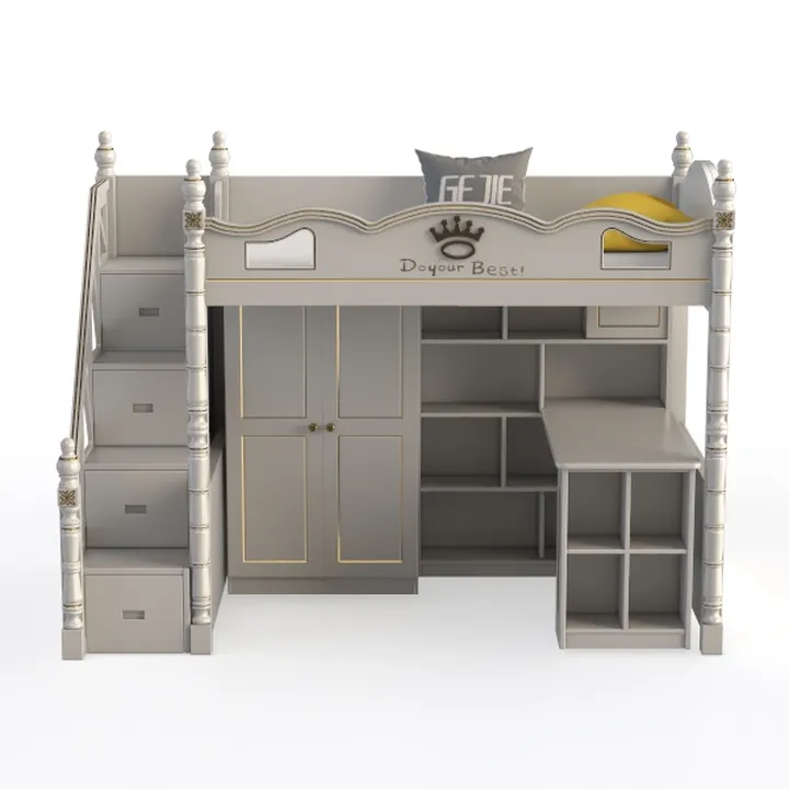 MERITLINE Twin Size Loft Bed with L-Shaped Desk,St