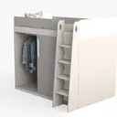 Minimalist Solid Wood Loft Bed with Built in Wardrobe and Stairs 3D Model Left 45 Degree View