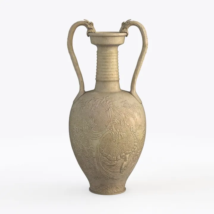 Vintage Carved Ceramic Amphora Decorative Vase 3D Model