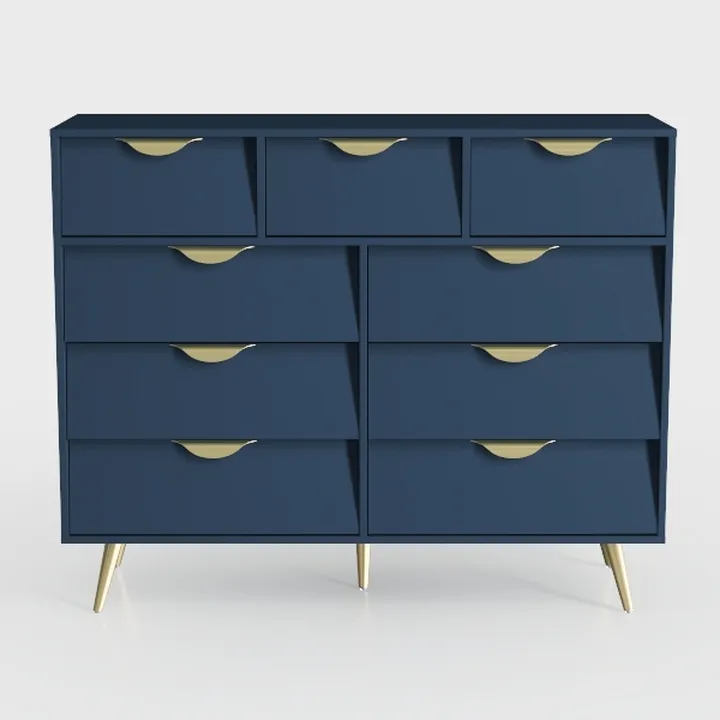 Modern Navy Blue Gold Accent 10 Drawer Dresser Cabinet 3D Model