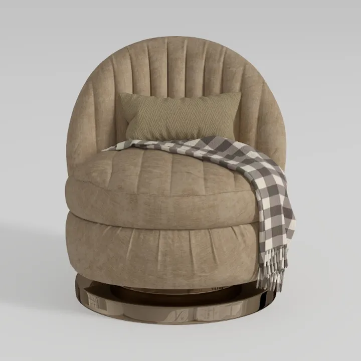 Modern Velvet Upholstered Swivel Round Accent Chair 3D Model