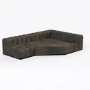 Minimalist Channel Tufted Fabric L Shape Sectional Sofa 3D Model Right 45 Degree View