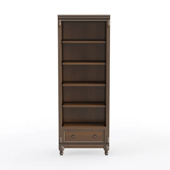 Vintage Solid Walnut Open Bookshelf With Drawer 3D Model