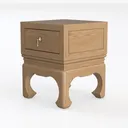 Solid Wood Single Drawer Oriental Style Nightstand 3D Model Left 45 Degree View
