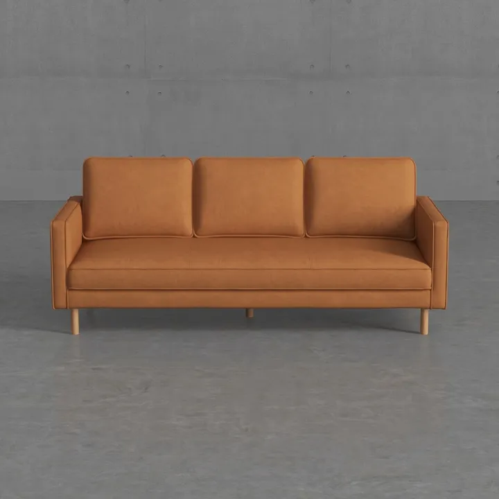 Modern Leather Three Seater Sofa Solid Wood Legs 3D Model