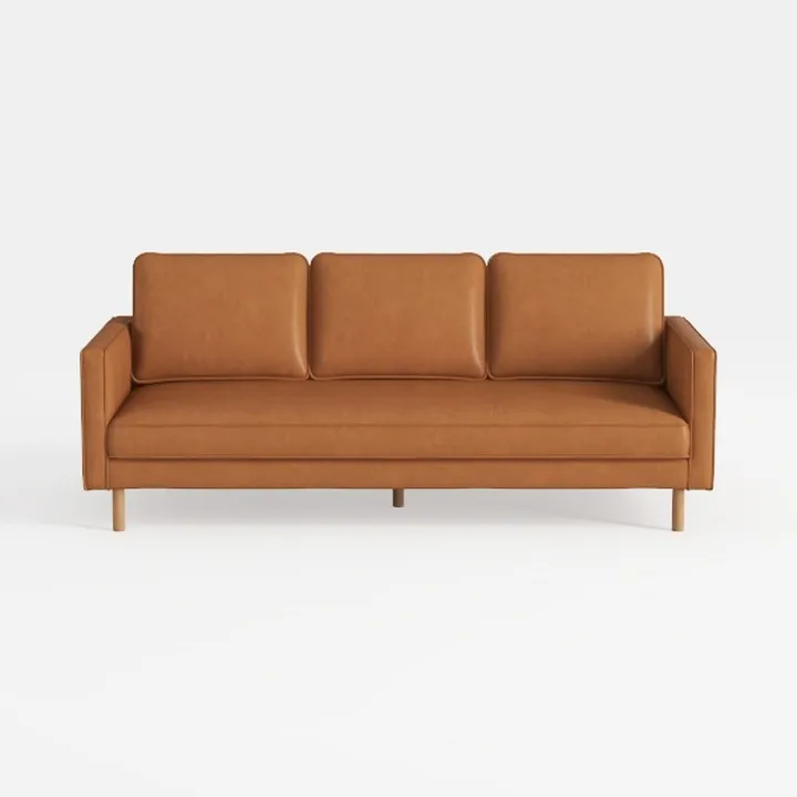 Modern Leather Three Seater Sofa Solid Wood Legs 3D Model