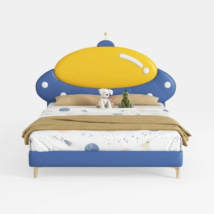 Blue Twin Size Race Car-Shaped Cute Kids Bed Platf