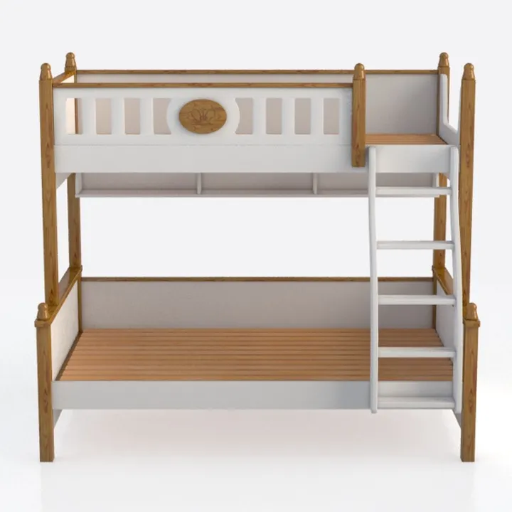 Solid Wood White Two Tone Kids Bunk Bed with Ladder 3D Model