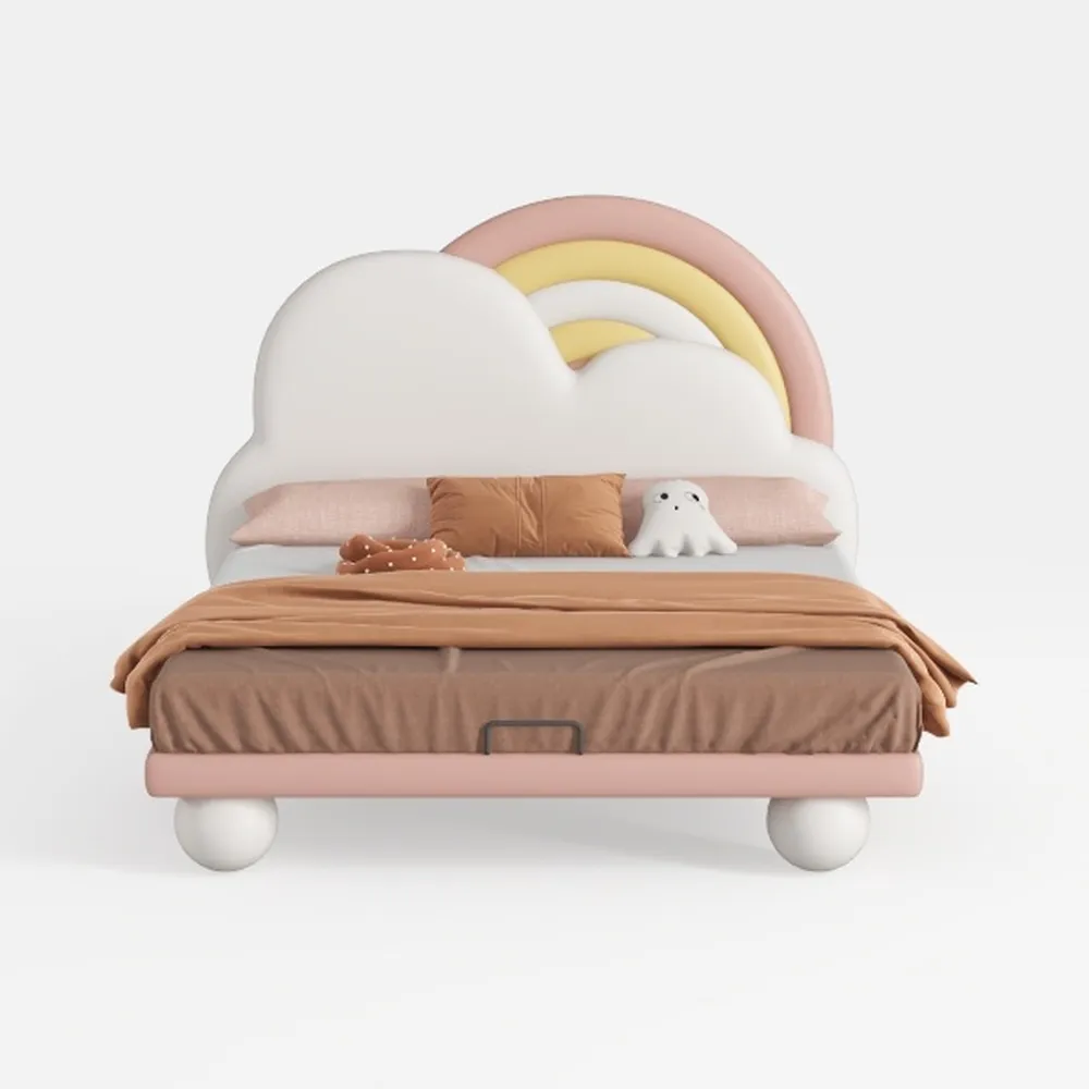 Polibi Twin Size Princess Bed with Rainbow Headboa