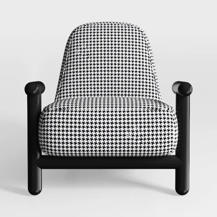 Modern Houndstooth Fabric Black Metal Armchair 3D Model