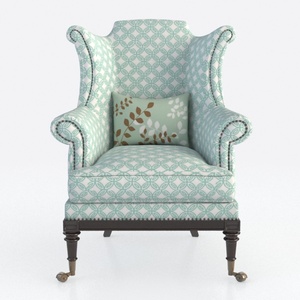 Vintage Fabric Patterned Wingback Armchair With Decorative Throw Pillow 3D Model