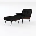 Modern Black Leather Tufted Arm Chaise Lounge 3D Model Left 45 Degree View