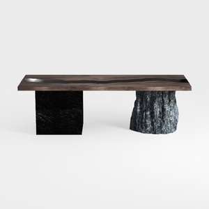 Modern Solid Wood Epoxy Resin Coffee Table With Natural Stone Legs 3D Model