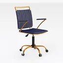 Modern Navy Blue Fabric Gold Metal Office Chair 3D Model Right 45 Degree View