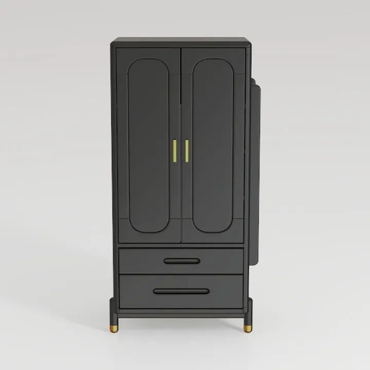 Minimalist Black Solid Wood Wardrobe with Gold Accents 3D Model