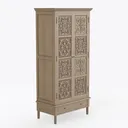 Vintage Carved Solid Wood Wardrobe with Decorative Floral Panels 3D Model Right 45 Degree View
