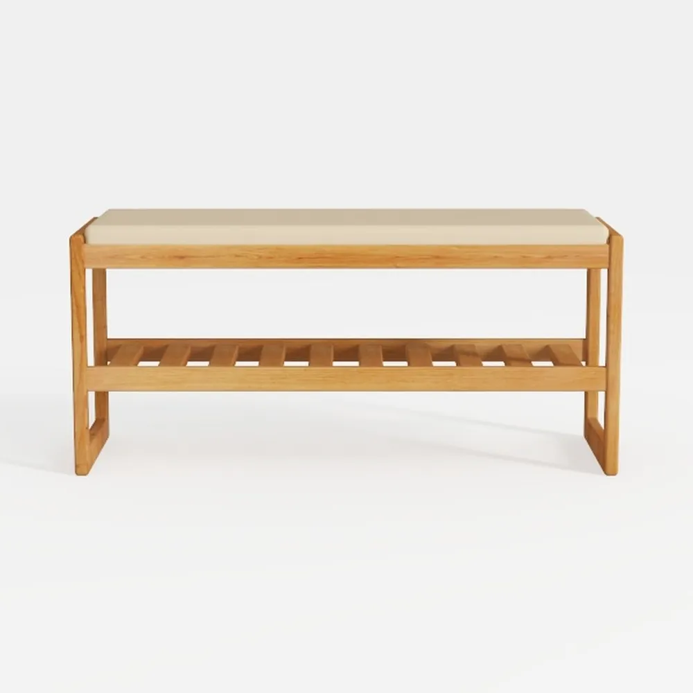 2-Tier Bamboo Shoe Bench with Cushion and Hidden