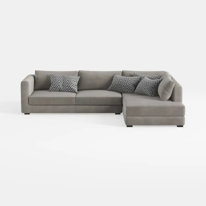 Minimalist Fabric L Shaped Sectional Sofa with Decorative Throw Pillows 3D Model