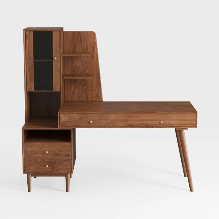 Mid-Century Walnut Solid Wood Multi functional Storage Desk 3D Model