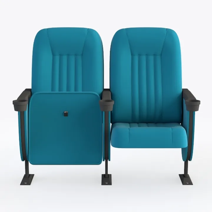 Teal Fabric Double Theater Seat with Cup Holders 3D Model