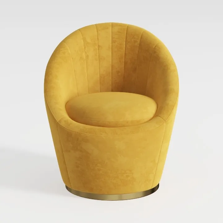 Modern Yellow Velvet Channel Tufted Barrel Armchair 3D Model