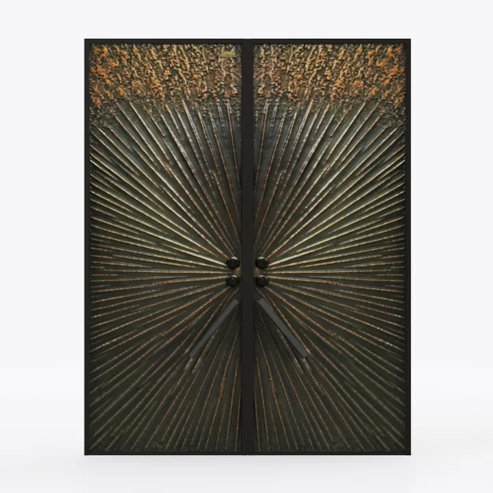 Industrial Metal Sunburst Pattern Double Front Door 3D Model