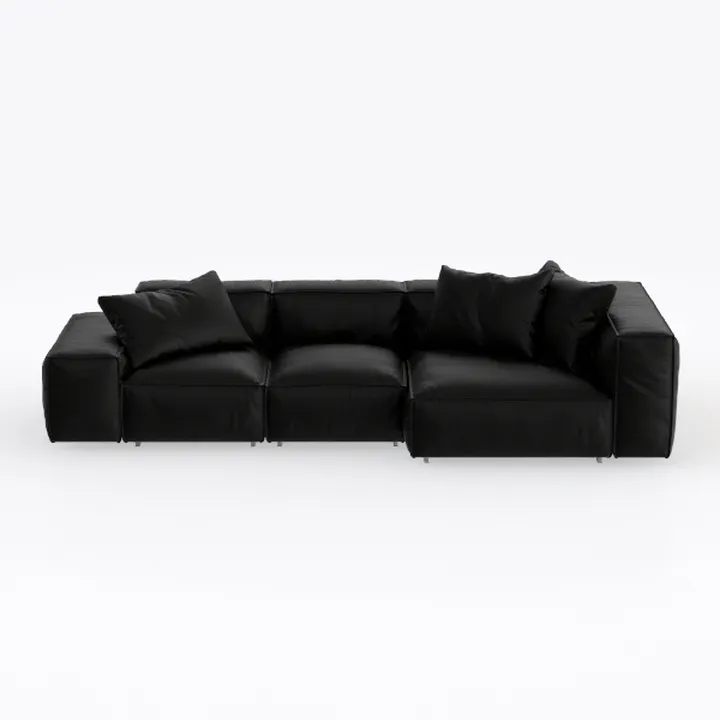 Modern Black Leather L Shaped Sectional Sofa 3D Model